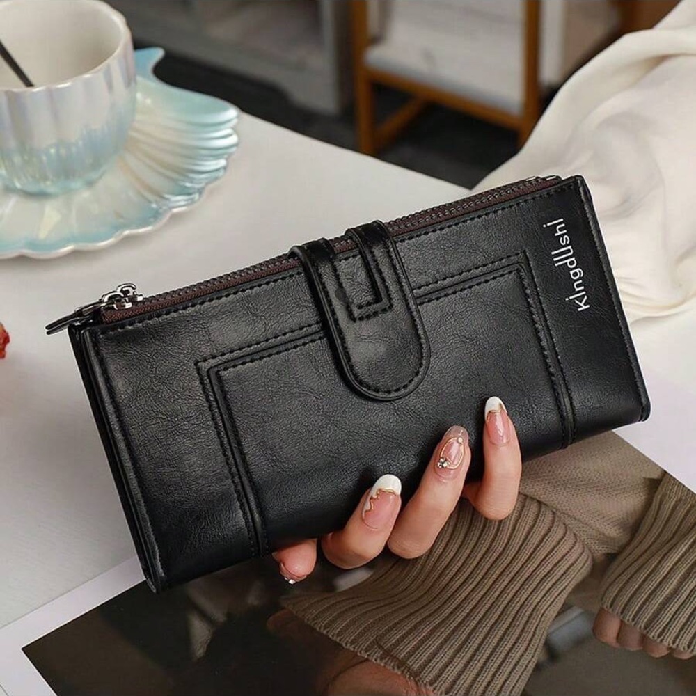 Woman Black Wallet Purse Leather Hand Bolo